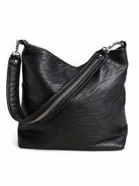 Black Leather and Silver Zipper Shoulder Strap
