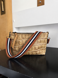 Medium Distressed Tan Croc Leather Pouch