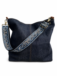 2" Blue and Black Paisley Embroidered Crossbody Strap