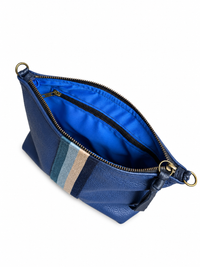Medium Blue Leather Pouch with Blue Stripes