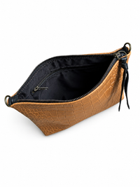 Medium Caramel Croc Leather Pouch