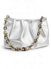 Metallic Silver Leather Cloud Clutch
