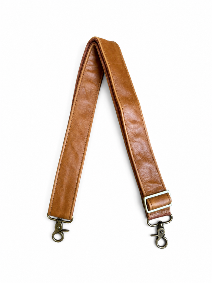 1.5" Tan Leather and Canvas Crossbody Strap