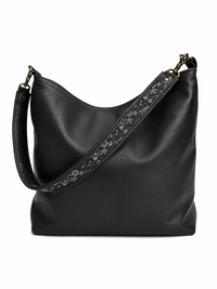 Black Paisley/Cognac Leather Shoulder Strap