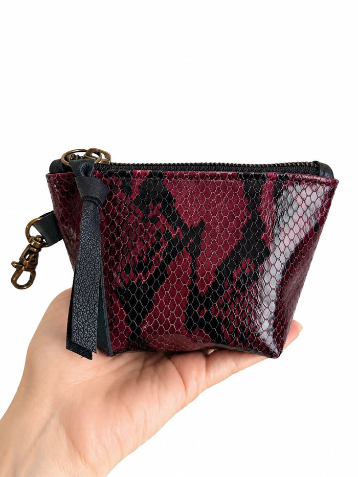 Purple Snake Print Embossed Mini Pouch