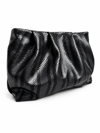 Black and Grey Stripes Snake Print Gathered Leather Clutch