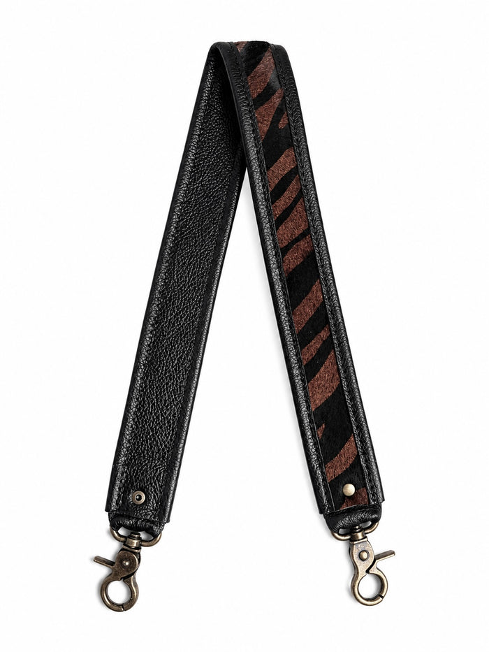 1.5" Black Leather and Brown Zebra Hair Shoulder Strap