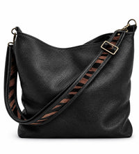 1.5" Black Leather and Brown Zebra Hair Crossbody Strap