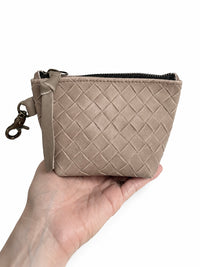 Mini Taupe Basketweave Leather Pouch