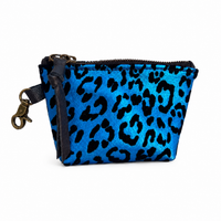 Electric Blue Metallic Leopard Print Leather Mini Pouch