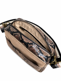 Taupe Suede and Snake Print Leather Camera bag
