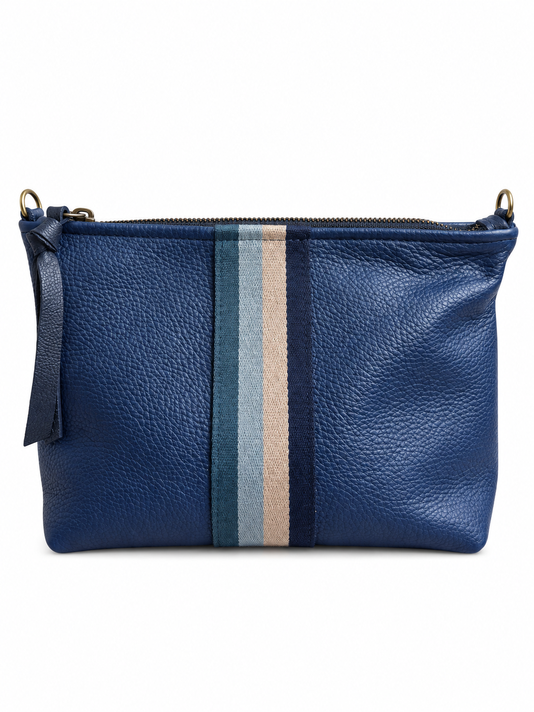 Medium Blue Leather Pouch with Blue Stripes