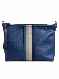 Medium Blue Leather Pouch with Blue Stripes