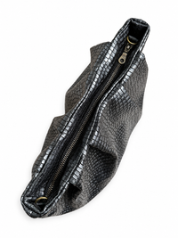 Black Scales Gathered Leather Clutch
