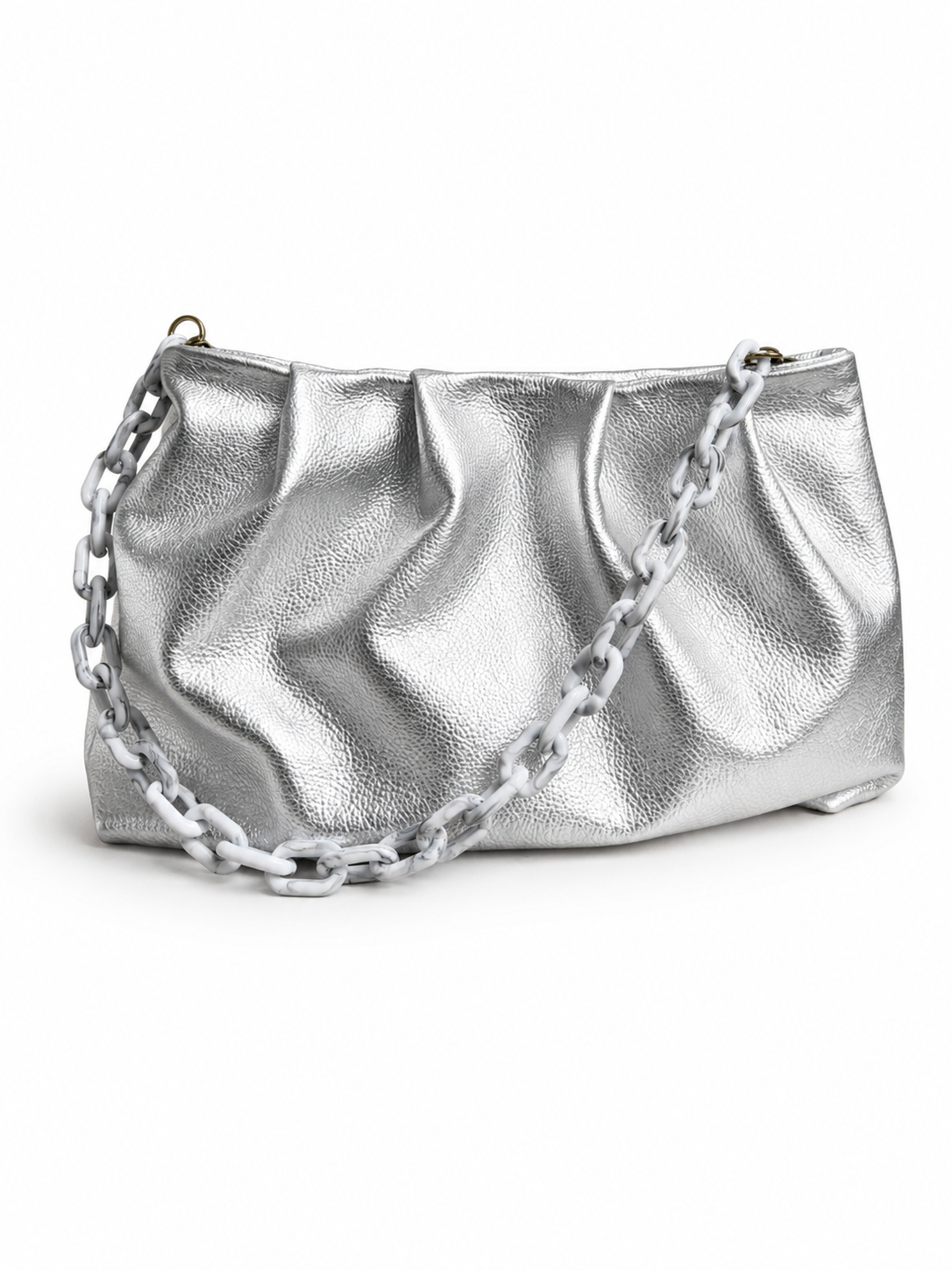 Metallic Silver Leather Cloud Clutch