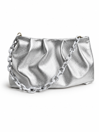 Metallic Silver Leather Cloud Clutch