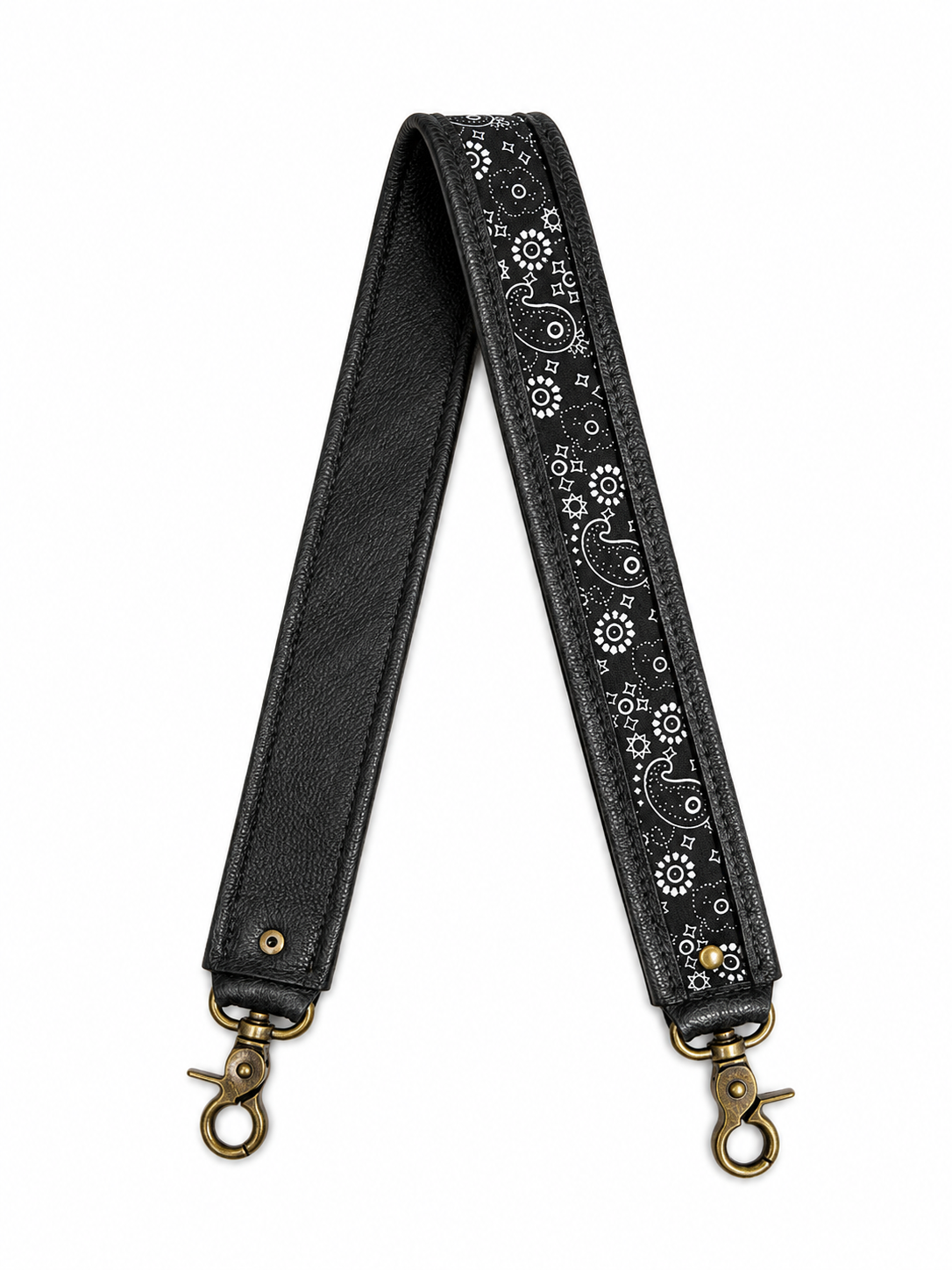 Black Paisley/Cognac Leather Shoulder Strap