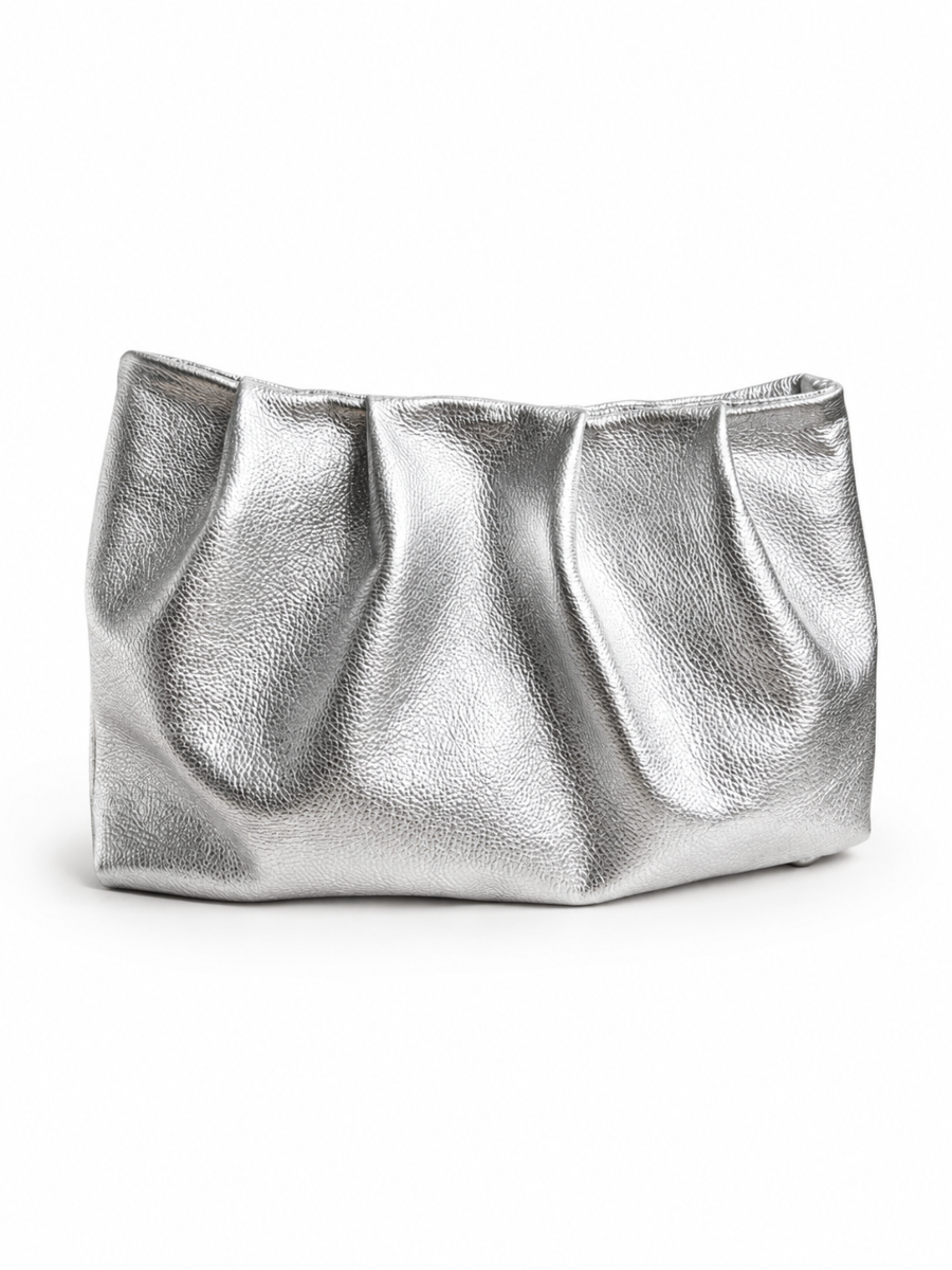 Metallic Silver Leather Cloud Clutch