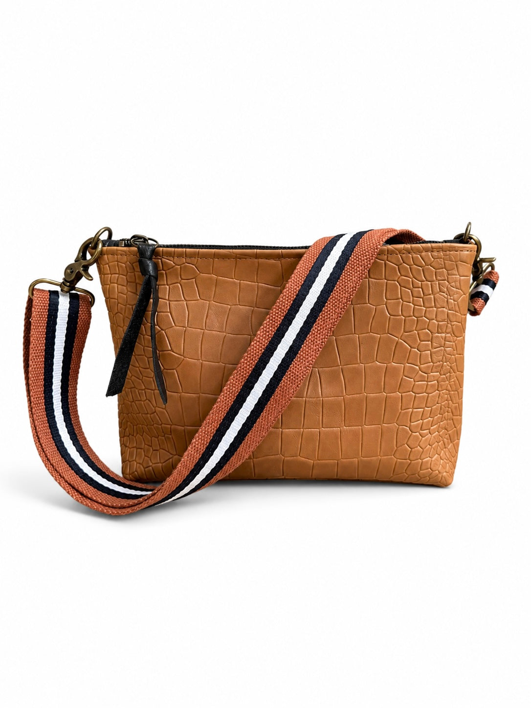 Medium Caramel Croc Leather Pouch