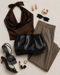 Black Scales Gathered Leather Clutch