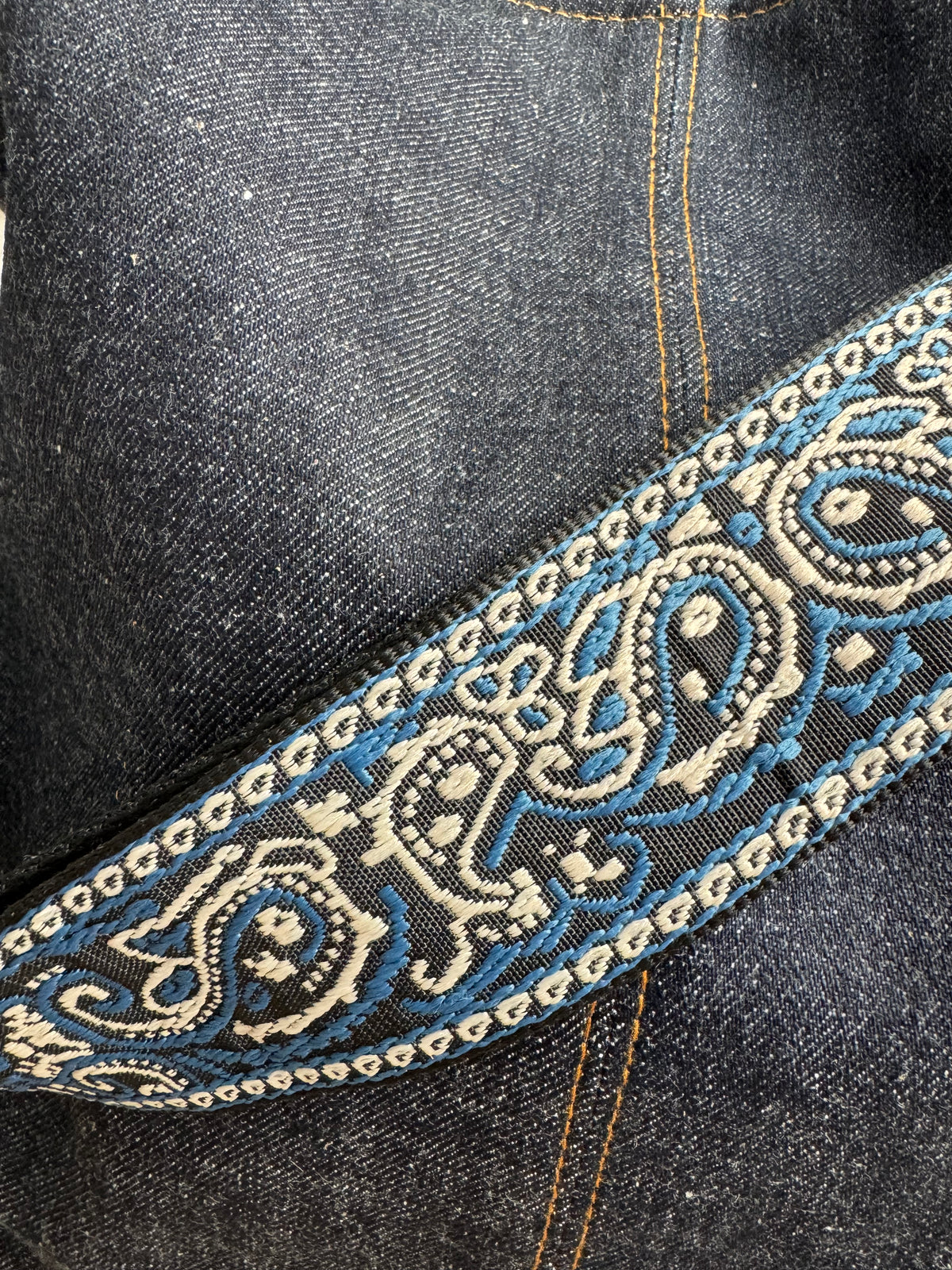 2" Blue and Black Paisley Embroidered Crossbody Strap