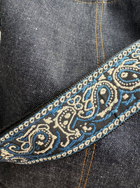 2" Blue and Black Paisley Embroidered Crossbody Strap