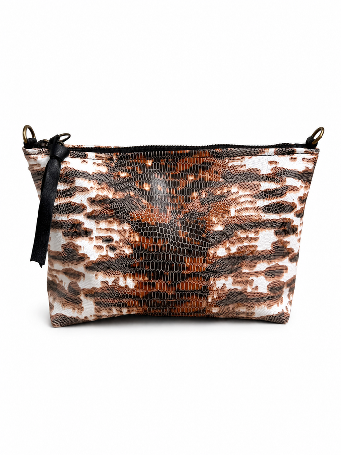 Medium Brown and White Lizard Print Leather Pouch