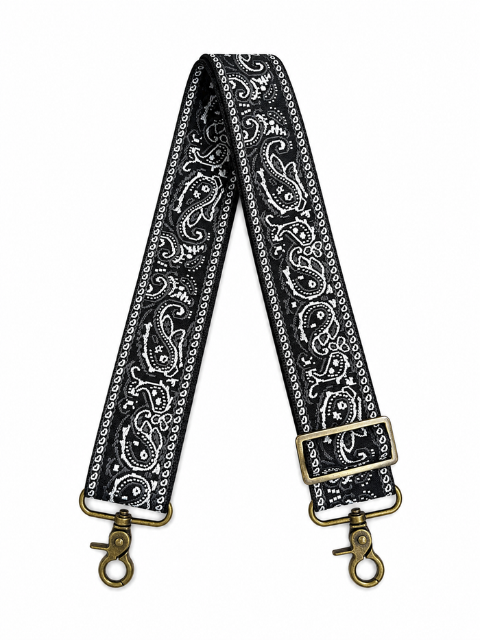 2" Black Paisley Embroidered Crossbody Strap