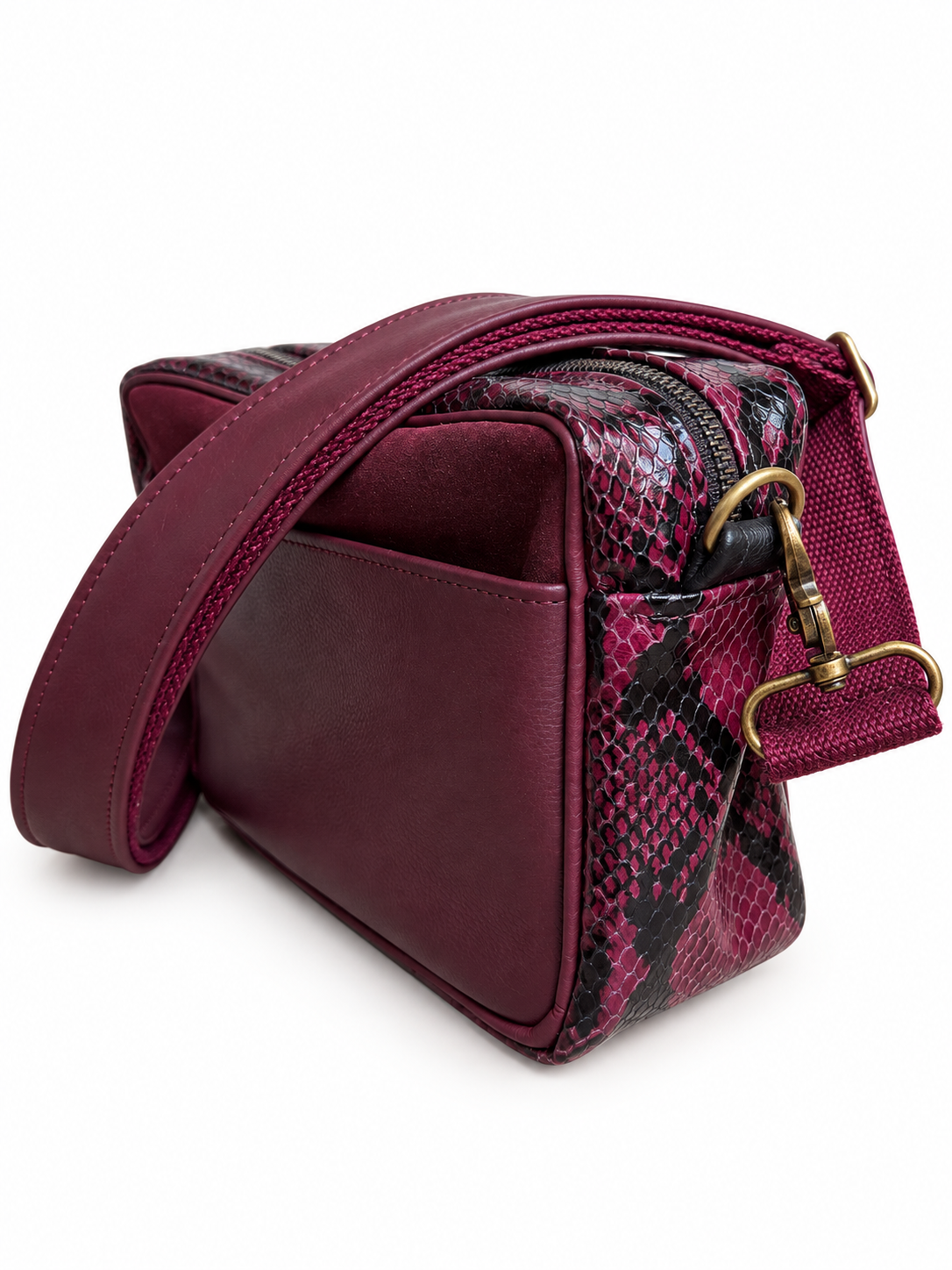 Burgundy Snake and Burgundy Suede Camera Bag