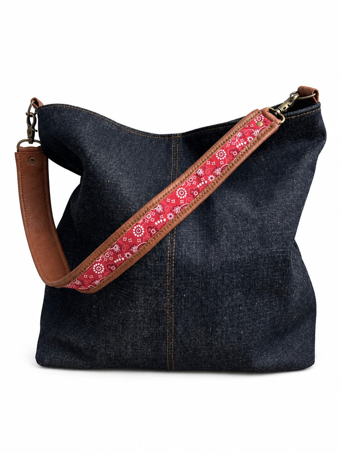 Red Paisley/Cognac Leather Shoulder Strap