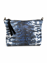 Medium Blue and White Lizard Print Leather Pouch