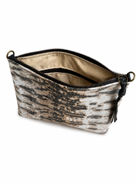 Medium Beige and White Lizard Print Leather Pouch