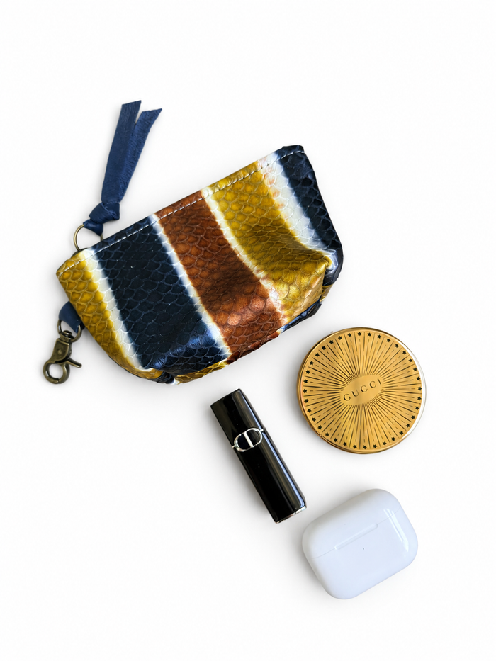Leather Striped Mini Pouch (Navy, Cognac, Mustard)