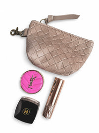 Mini Taupe Basketweave Leather Pouch