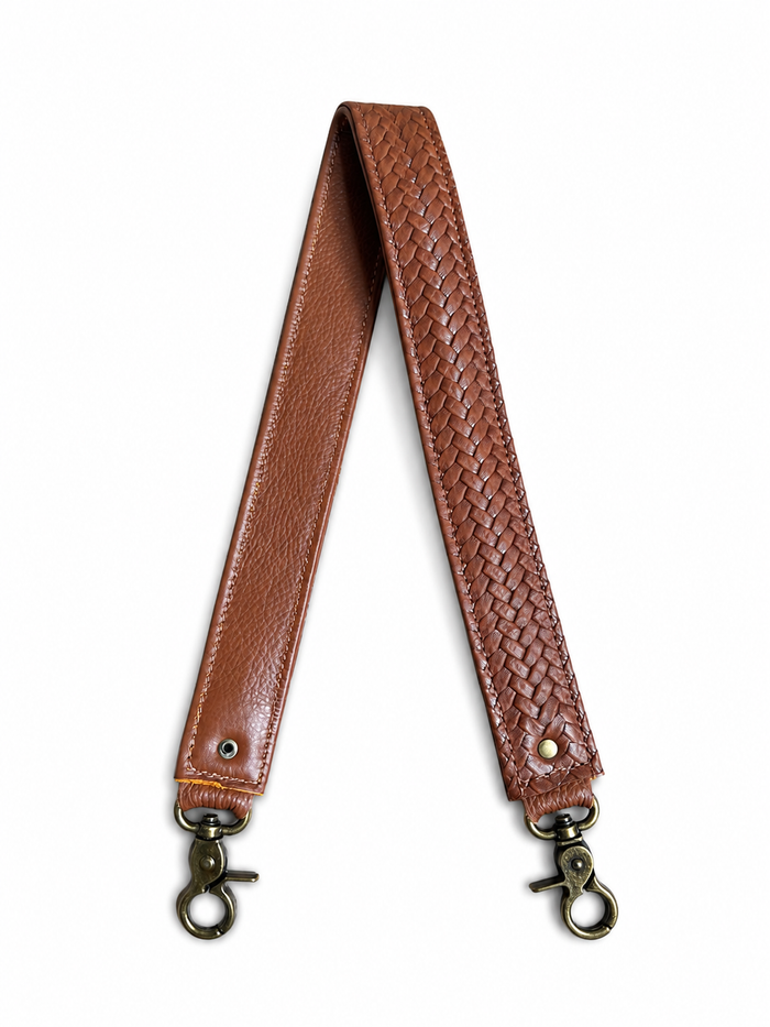 1.5” Cognac Herringbone Leather Shoulder Strap