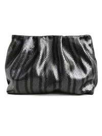Black and Grey Stripes Snake Print Gathered Leather Clutch