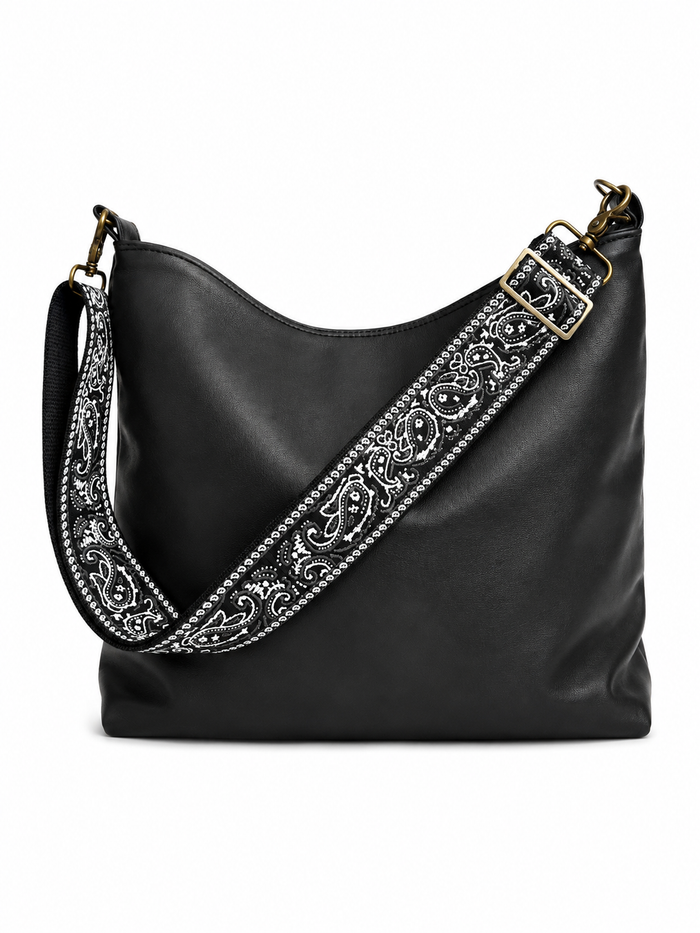 2" Black Paisley Embroidered Crossbody Strap