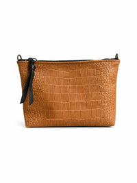 Medium Caramel Croc Leather Pouch