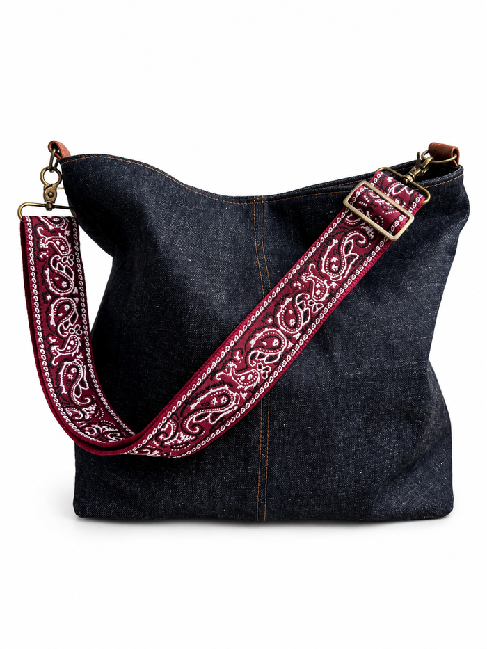 2" Dark Red Paisley Embroidered Crossbody Strap