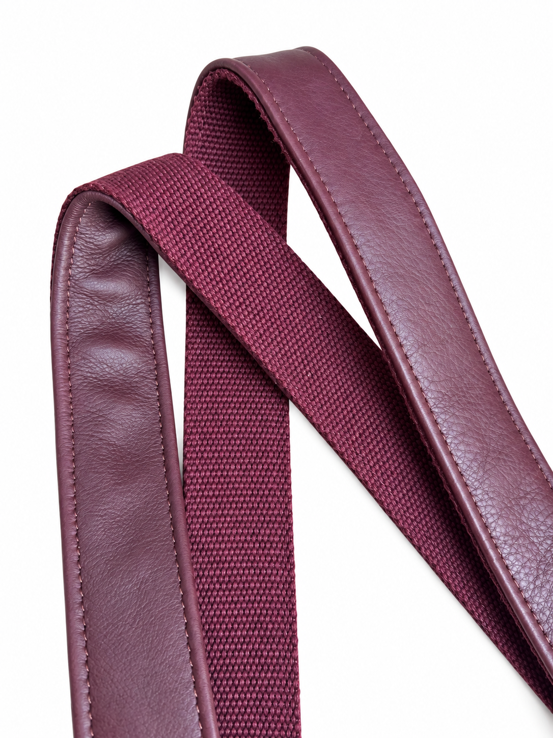 1.5" Burgundy Leather and Canvas Crossbody Strap