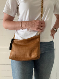 Medium Caramel Croc Leather Pouch