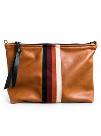 Medium Honey Brown Leather Pouch with Brown Stripes