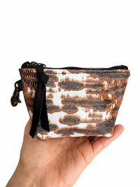 Mini Brown and White Lizard Print Leather Pouch