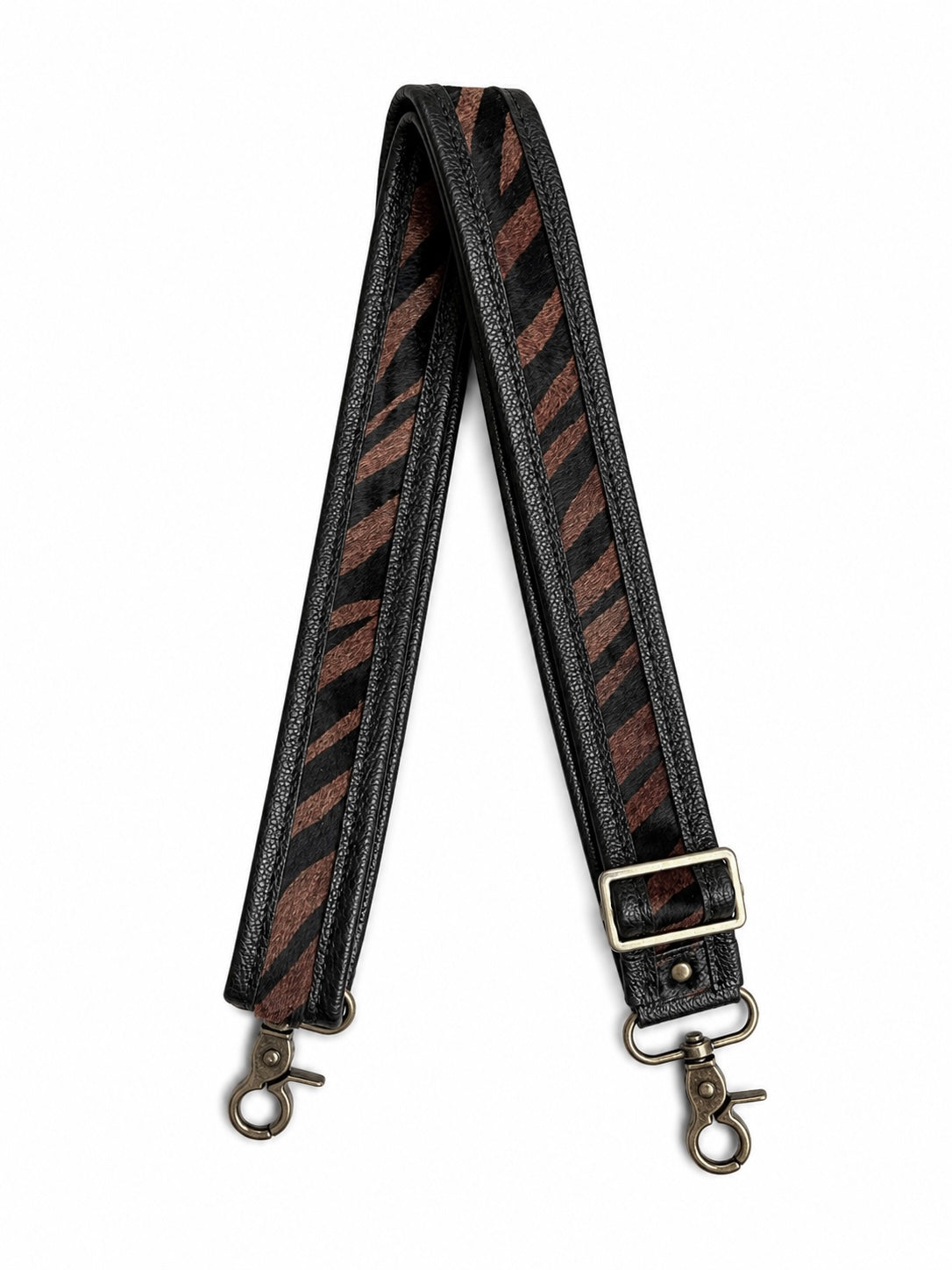1.5" Black Leather and Brown Zebra Hair Crossbody Strap