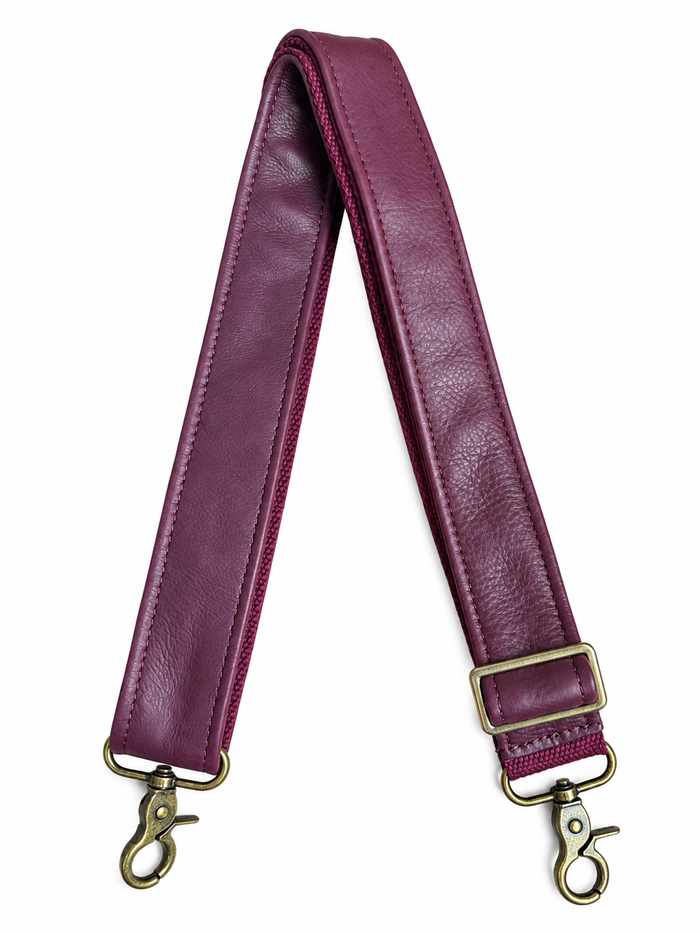 1.5" Burgundy Leather and Canvas Crossbody Strap