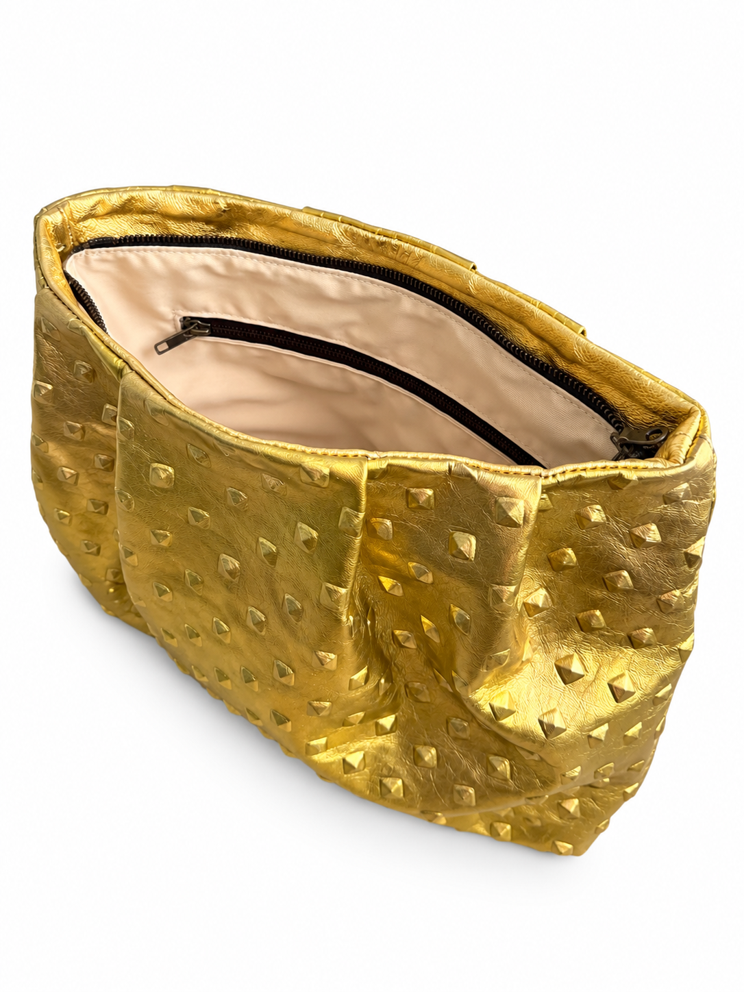 Gold Metallic Embossed Studded Gathered Clutch