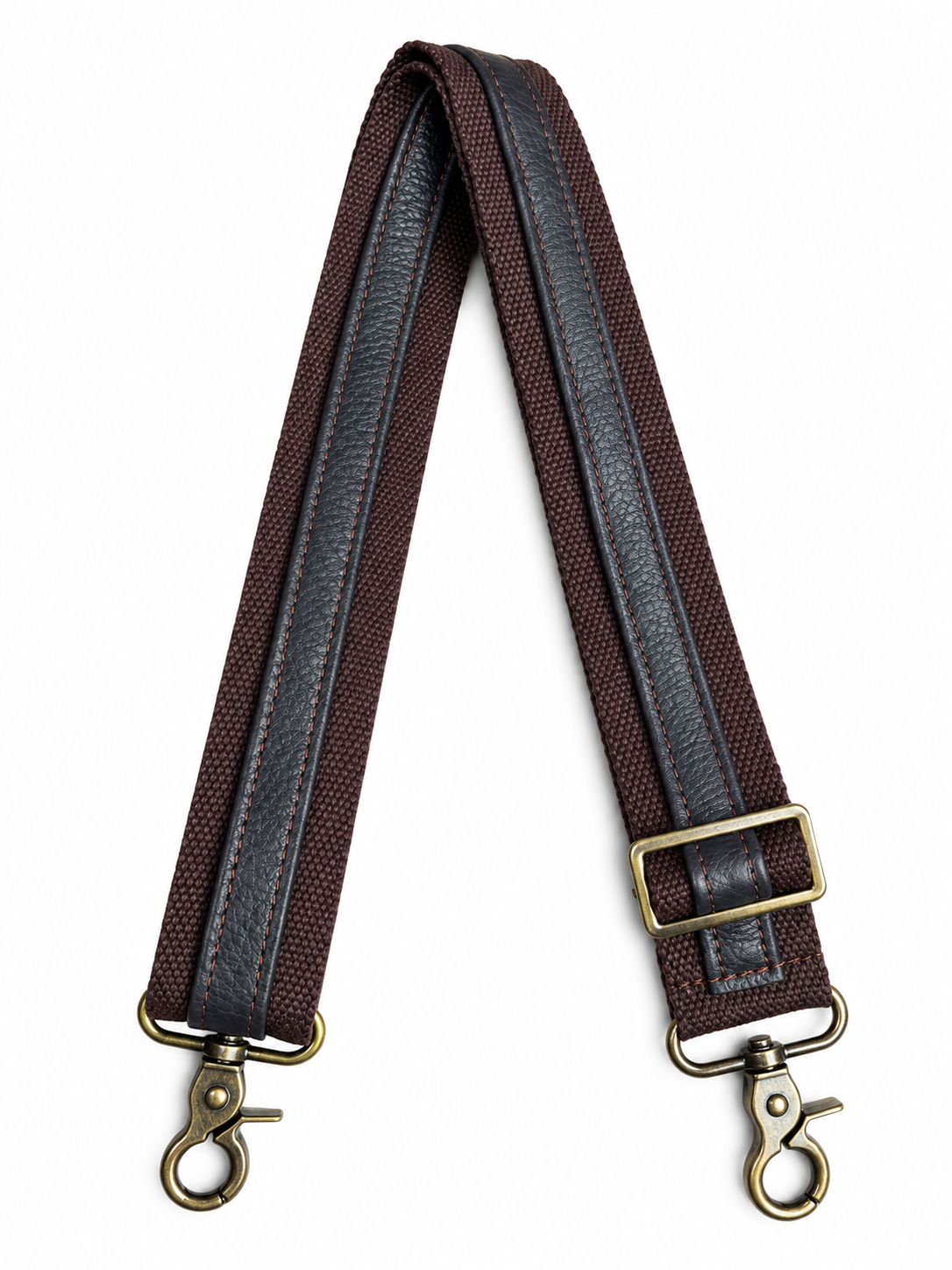 1.5" Dark Brown Canvas and Dark Brown Leather Stripe Crossbody Strap