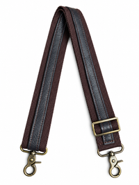 1.5" Dark Brown Canvas and Dark Brown Leather Stripe Crossbody Strap