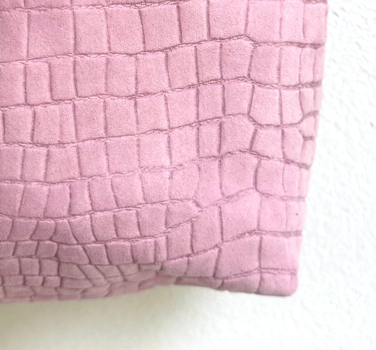Medium Baby Pink Croc-Embossed Nubuck Leather Pouch
