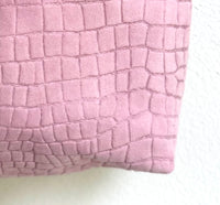 Medium Baby Pink Croc-Embossed Nubuck Leather Pouch